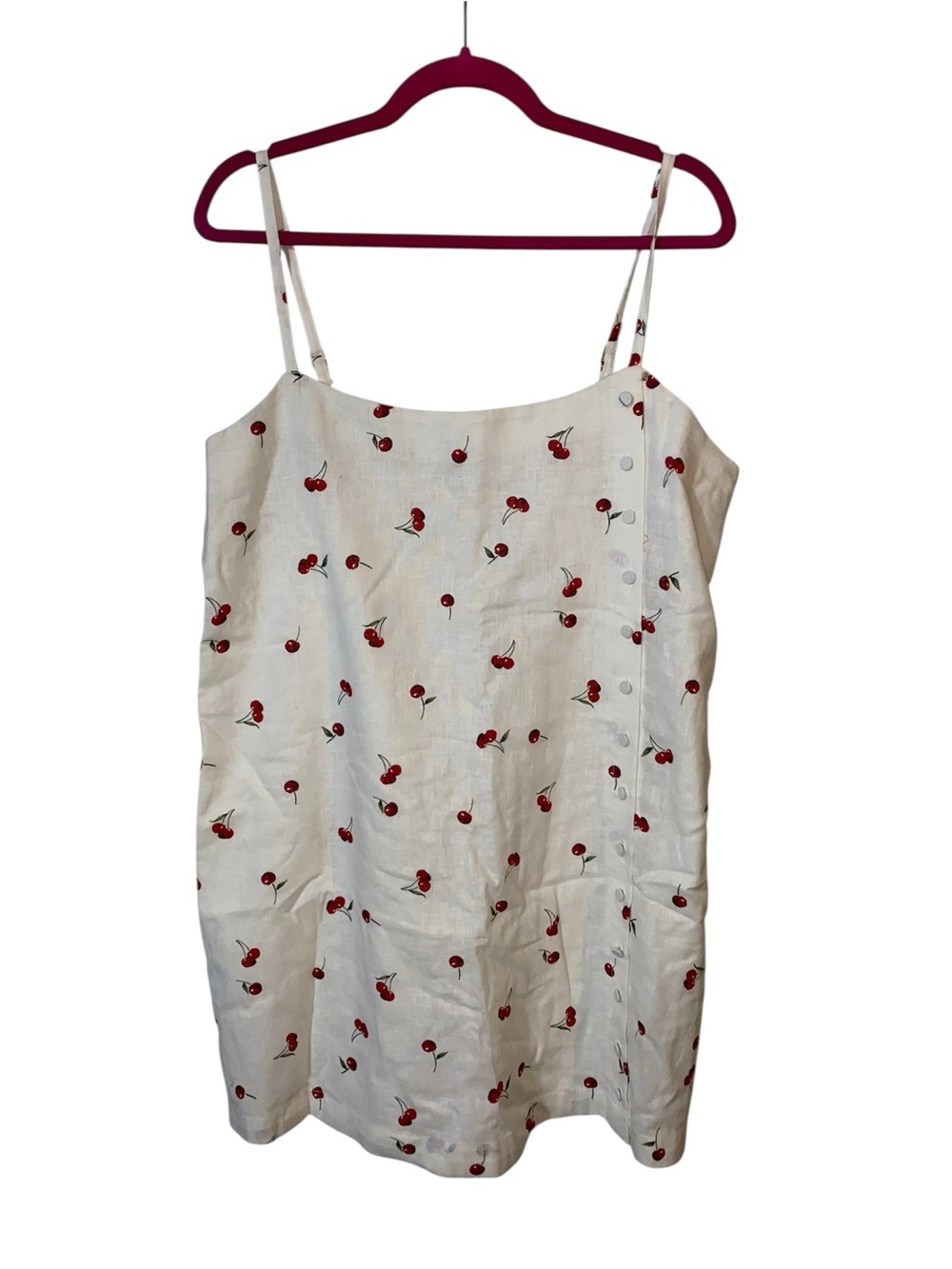Abercrombie & Fitch Linen Cotton Blend Romper Dress White Red Cherry Large NWT
